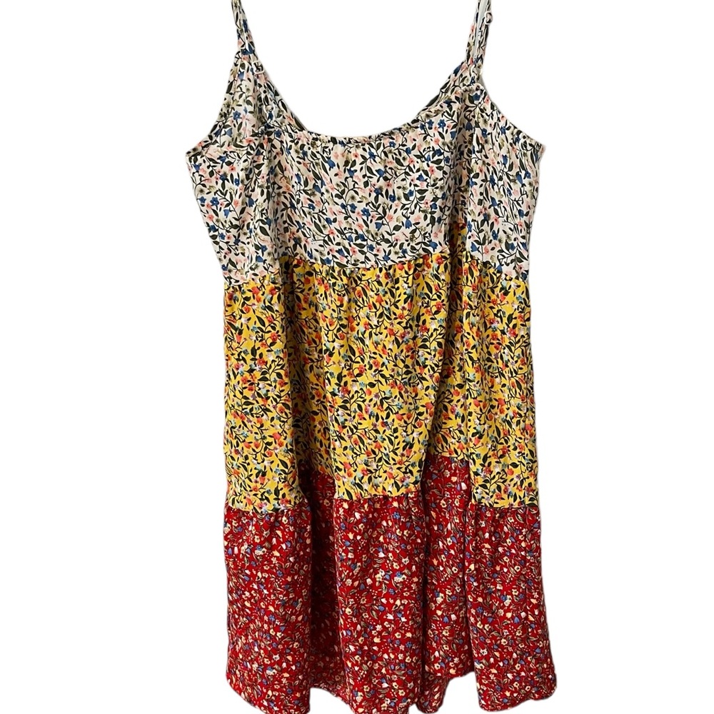 SHEIN VCAY Ditsy Floral Print Colorblock Ruffle Hem Cami Dress Sz M - Picture 9 of 10